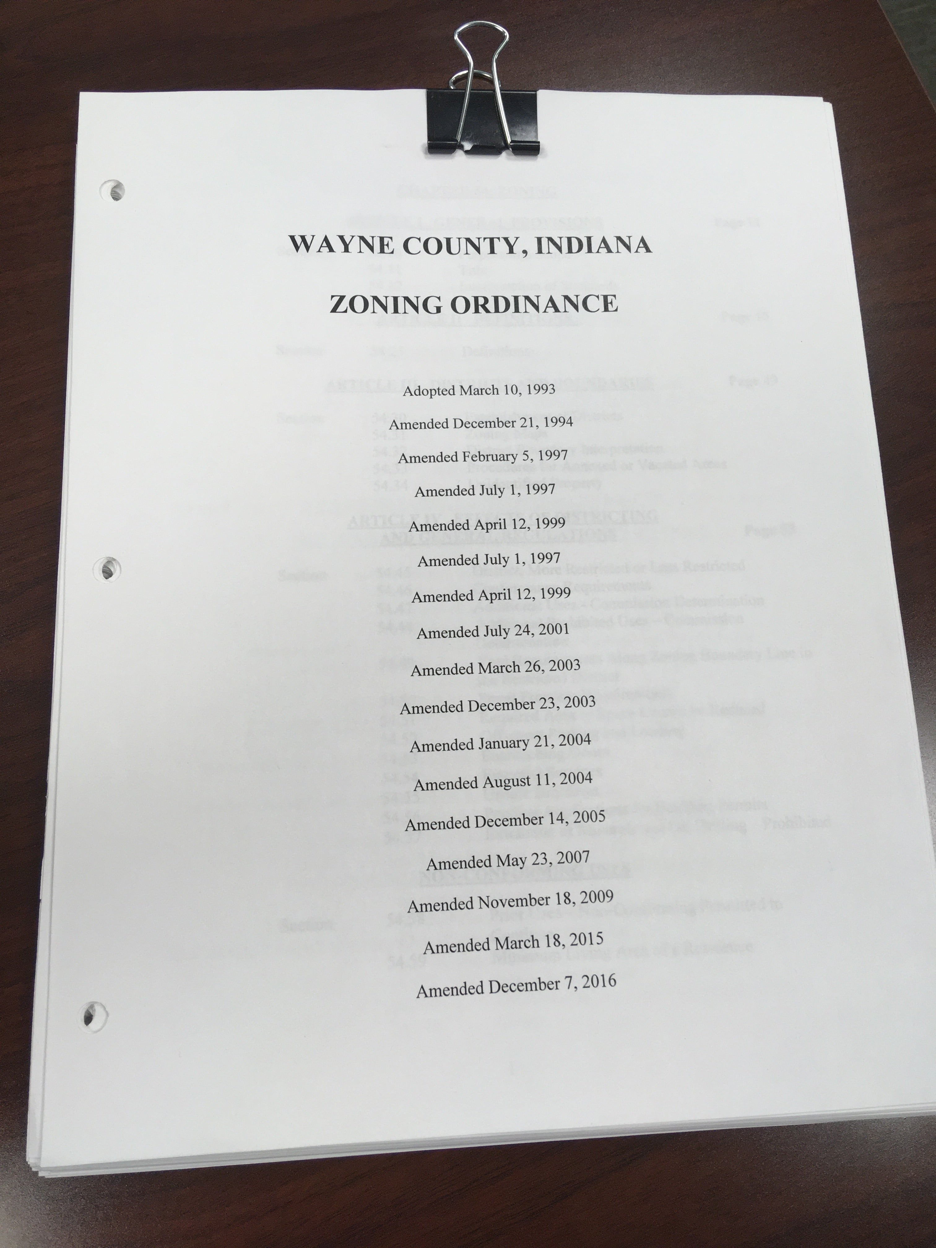 Wayne County Indiana Zoning Ordinance Available Online