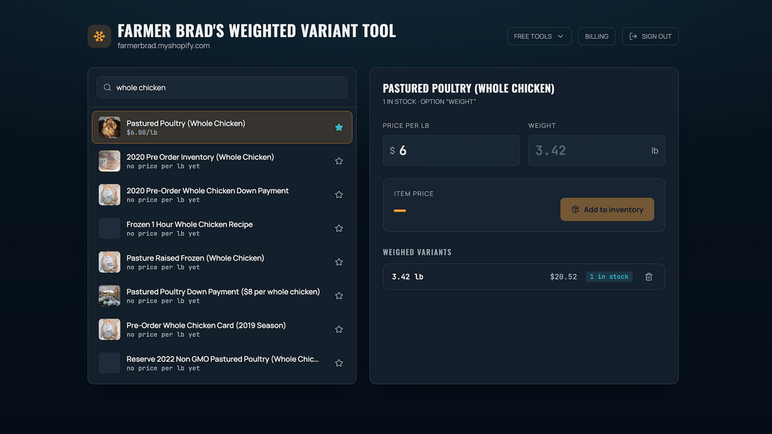 Farmer Brad's Weighted Variant Shopify App