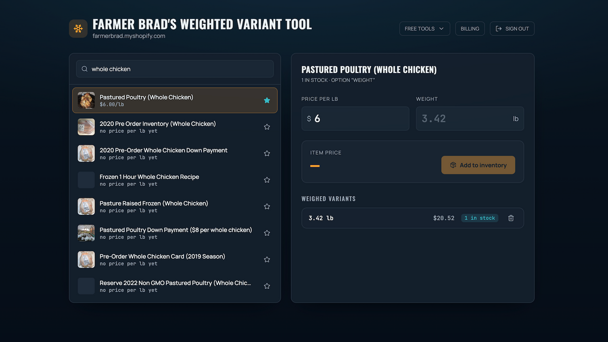 Farmer Brad's Weighted Variant Shopify App