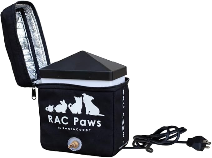 RAC Paws by RentACoop Zero Chill Heated Drinker – 64 oz All-in-One Small Animal Waterer with Heater & Insulated Cover, Cold-Weather Tested to -10°F, for Rabbits and Guinea Pigs