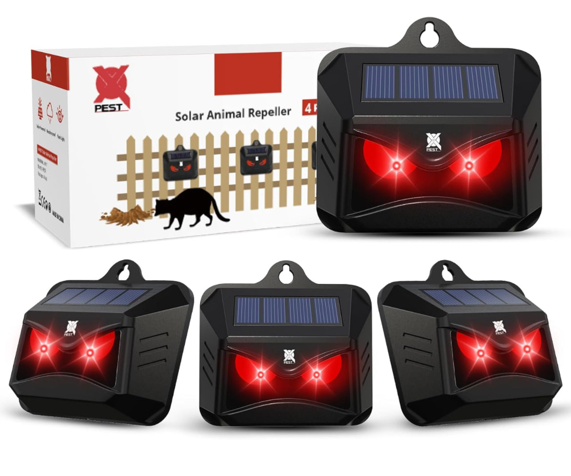 Solar Powered Nocturnal Animal Repeller, Predator Control Light Animal Repellent Device, Red Led Light Outdoor Deterrent Coyote Raccoon Deer Fox Skunk Squirrel for Garden Yard Farm Chicken Coop (4)