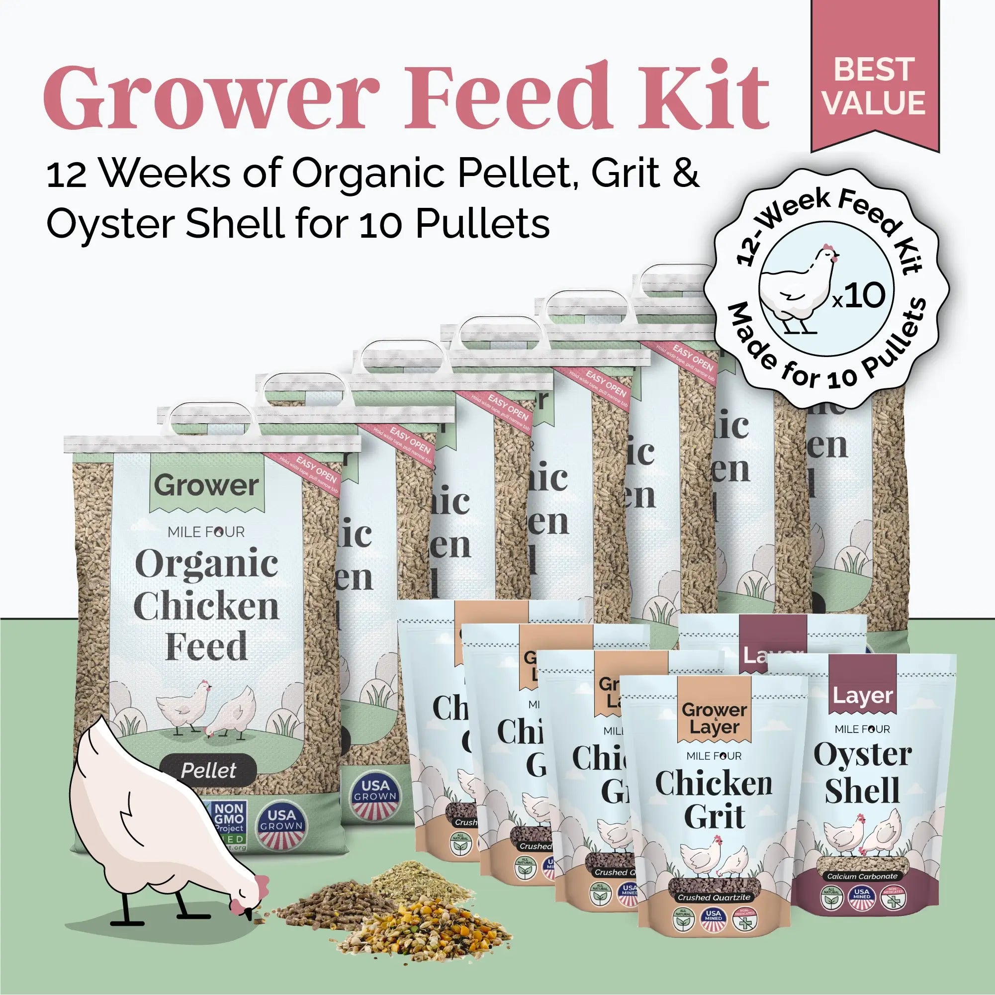 Grower Feed Kit | 12 Weeks of Organic Feed & Grit for 10 Pullets