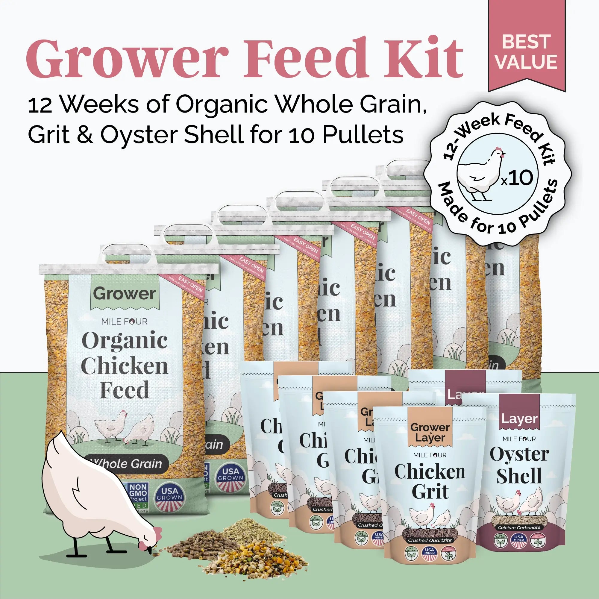 Grower Feed Kit | 12 Weeks of Organic Feed & Grit for 10 Pullets
