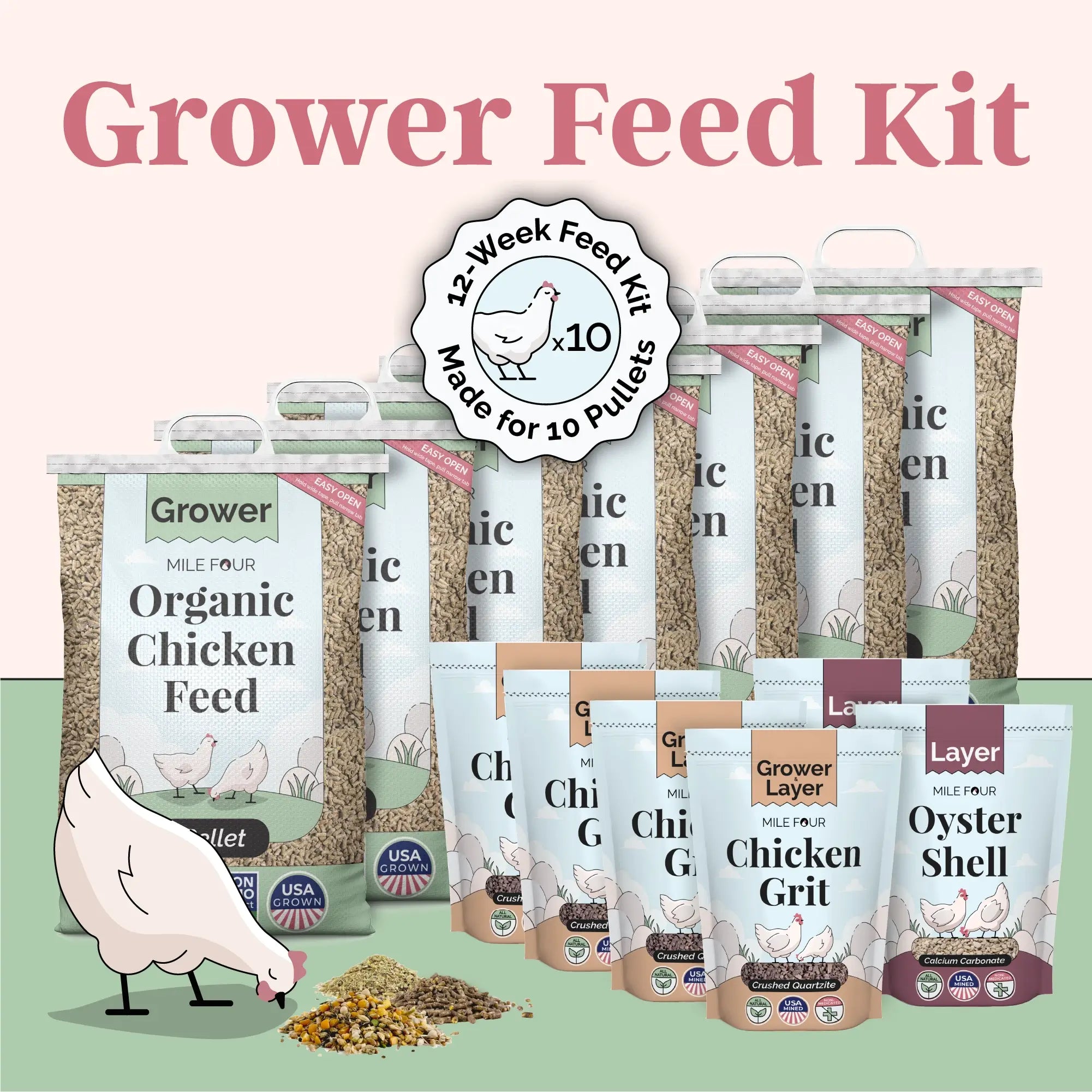 Grower Feed Kit | 12 Weeks of Organic Feed & Grit for 10 Pullets