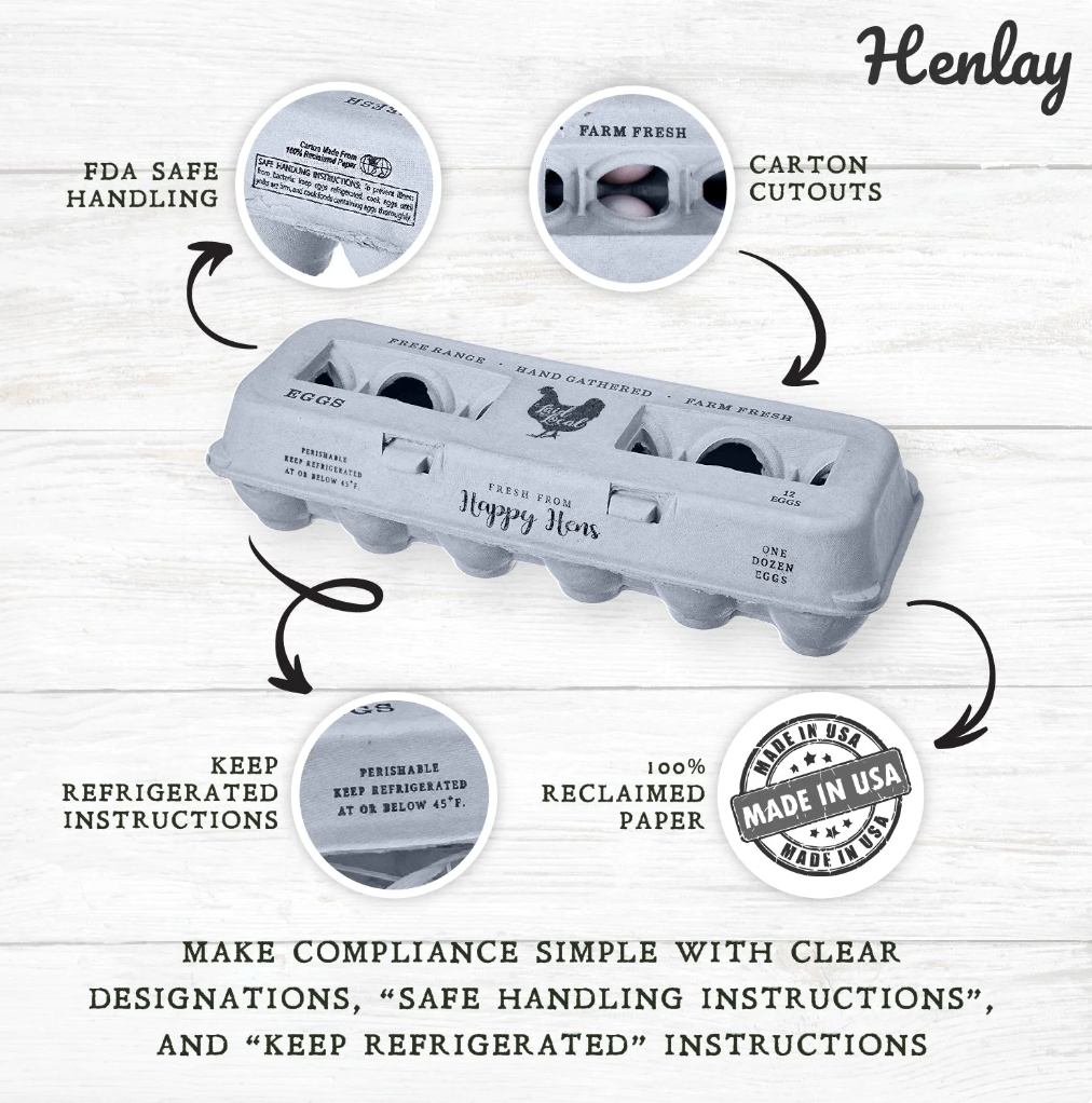 Cartones de huevos locales Henlay Laid- Adorable diseño vintage impreso- 25, 90 o 250