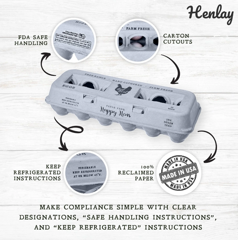 Henlay Laid Local Egg Cartons- Adorable Printed Vintage Design- 25, 90, or 250